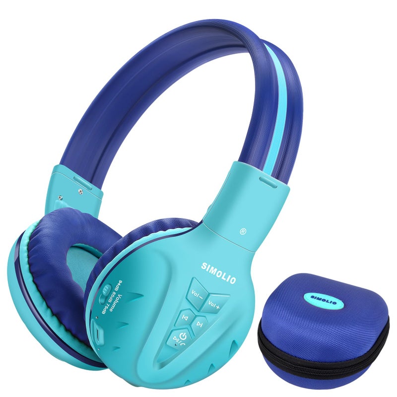 SIMOLIO Kids Bluetooth Headphones with Microphone, Wireless Childrens Headphones with Safe Volume, Foldable Adjustable Headband, Over-Ear Headsets for Boys Girls Toddler Tablet Travel Airplane Blue - Image 1